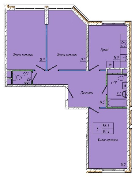 Трехкомнатная квартира, 87.80 кв.м. - Шерегеш, дом № 1 - СДС-Финанс. Сайт застройщика