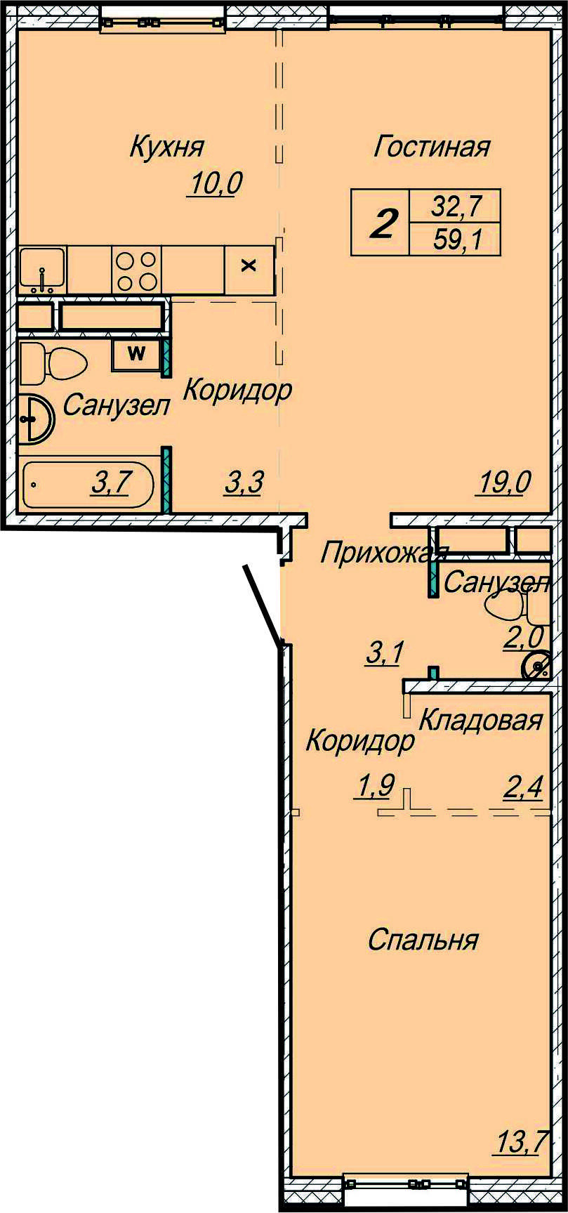 Двухкомнатная квартира, 59.10 кв.м. - Шерегеш, дом № 3 - СДС-Финанс. Сайт  застройщика